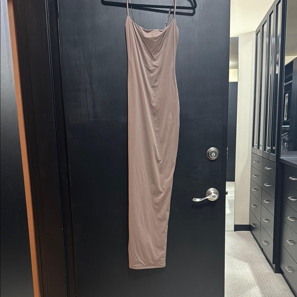 SKIMS Brown Spaghetti Strap Slip Maxi Dress